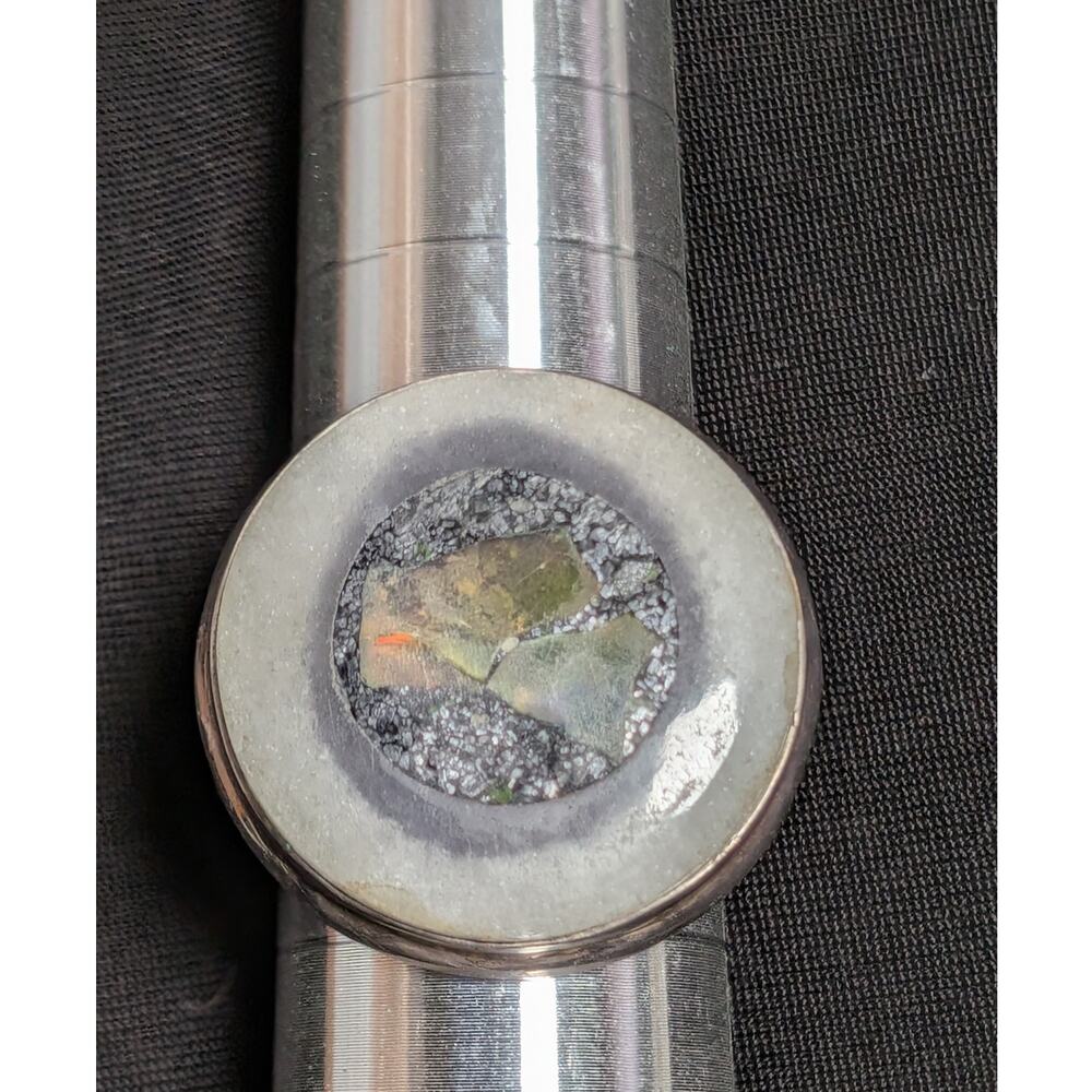 925 Sterling Silver Women's Ring Size 6 Opal Hematite Resin Inlay Statement